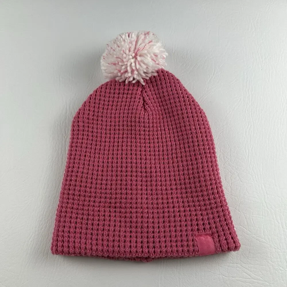 Adidas Pink Pom Pom Beanie Women’s Knit Cuffed Winter Hat Logo